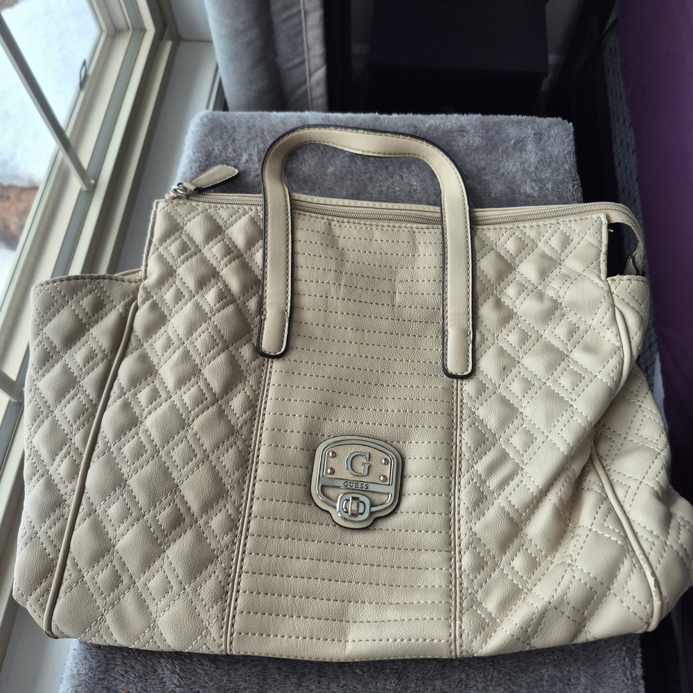 Guess Beige Quilted Tote Bag
